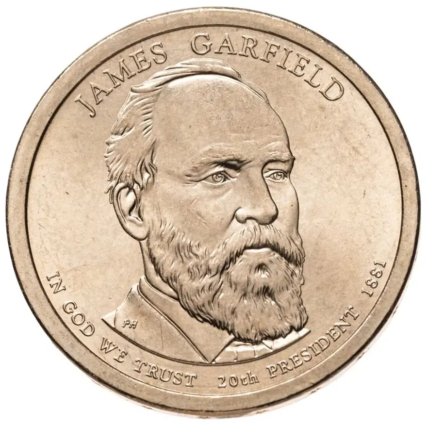 США 1 доллар (dollar) 2011 P Джеймс Гарфилд (20-й президент США) знак монетного двора "P" - Филадельфия