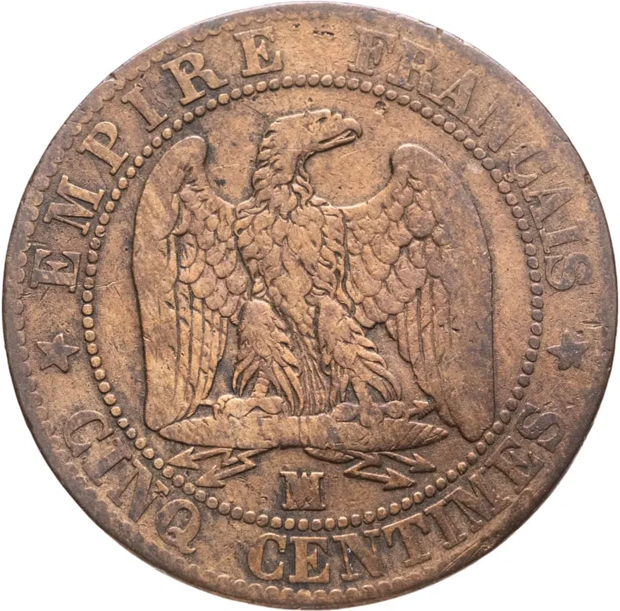 Франция 5 сантимов (centimes) 1856 MA  знак монетного двора: "MA" - Марсель, реверс