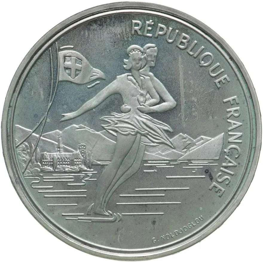 Франция 100 франков (francs) 1989   XVI зимние Олимпийские Игры, Альбервиль 1992 - Парное фигурное катание, аверс