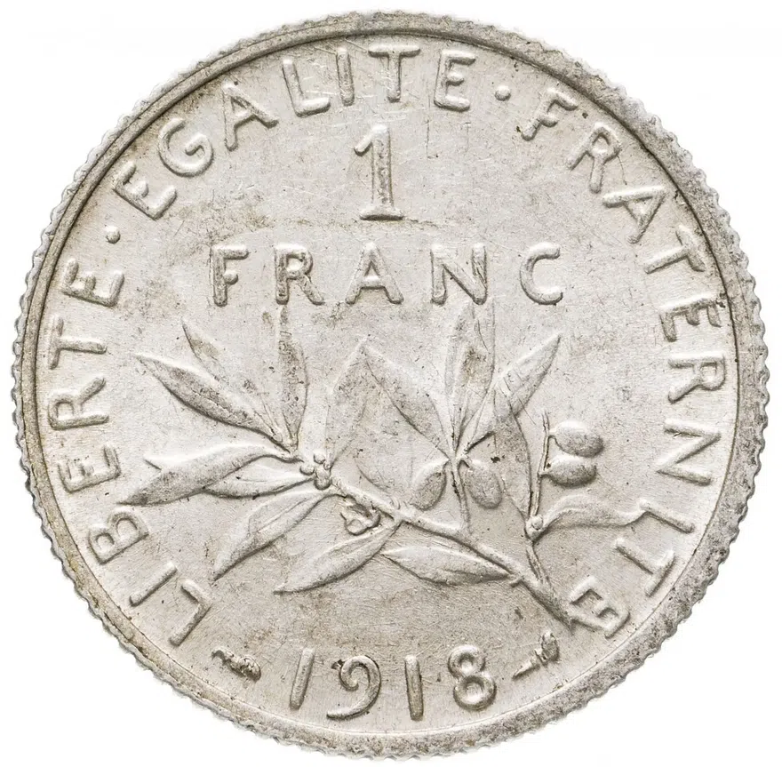 Франция 1 франк (franc) 1918, аверс