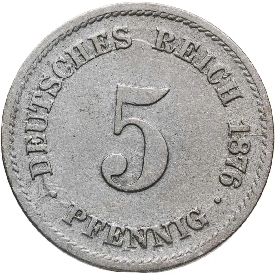 Германия (Германская империя) 5 пфеннигов (pfennig) 1876 D, аверс