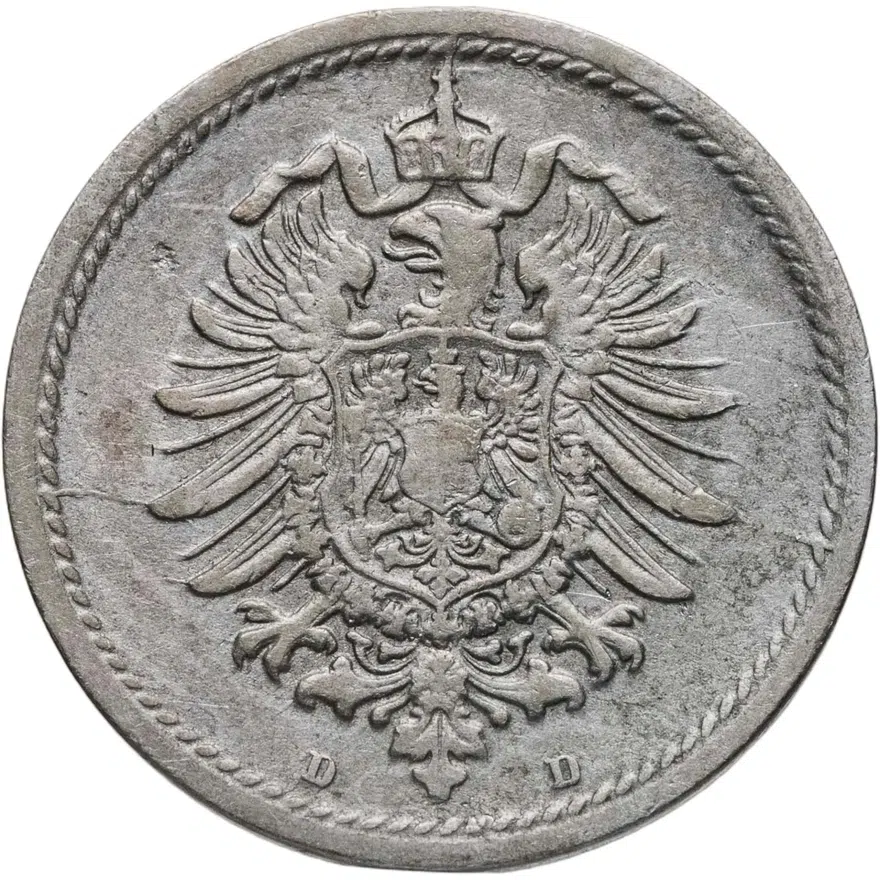 Германия (Германская империя) 5 пфеннигов (pfennig) 1876 D, реверс