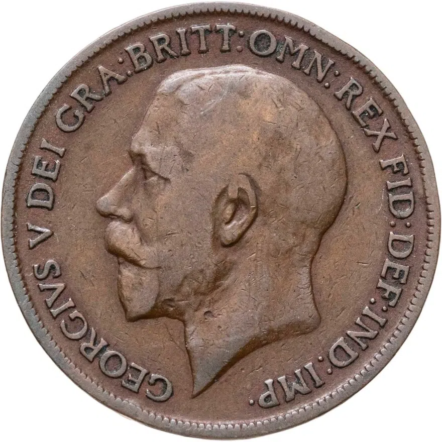 Великобритания 1 пенни (penny) 1918 KN  знак монетного двора: "KN" - Кингз Нортон Металл, Бирмингем, аверс