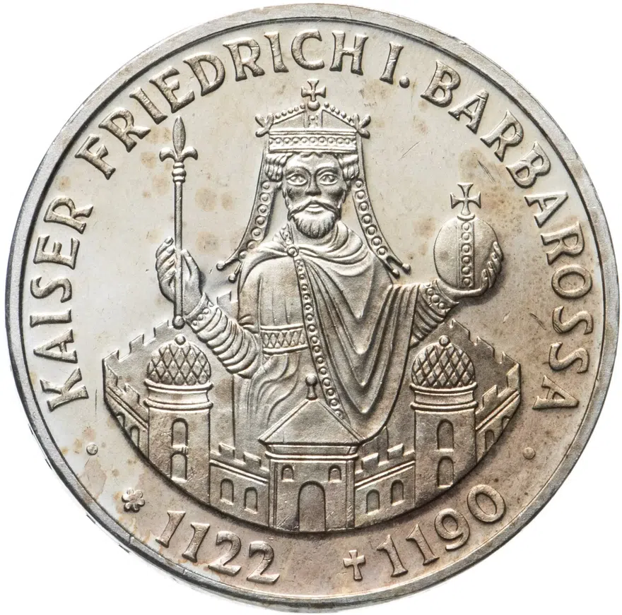 Германия 10 марок (deutsche mark) 1990  800 лет со дня смерти Фридриха I Барбаросса