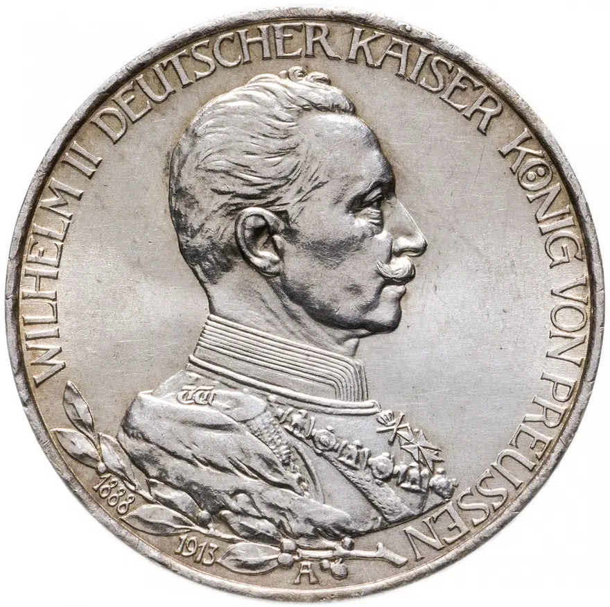 Германия (Империя) 3 марки (mark) 1913 A 25 лет правлению Вильгельма II Пруссия
