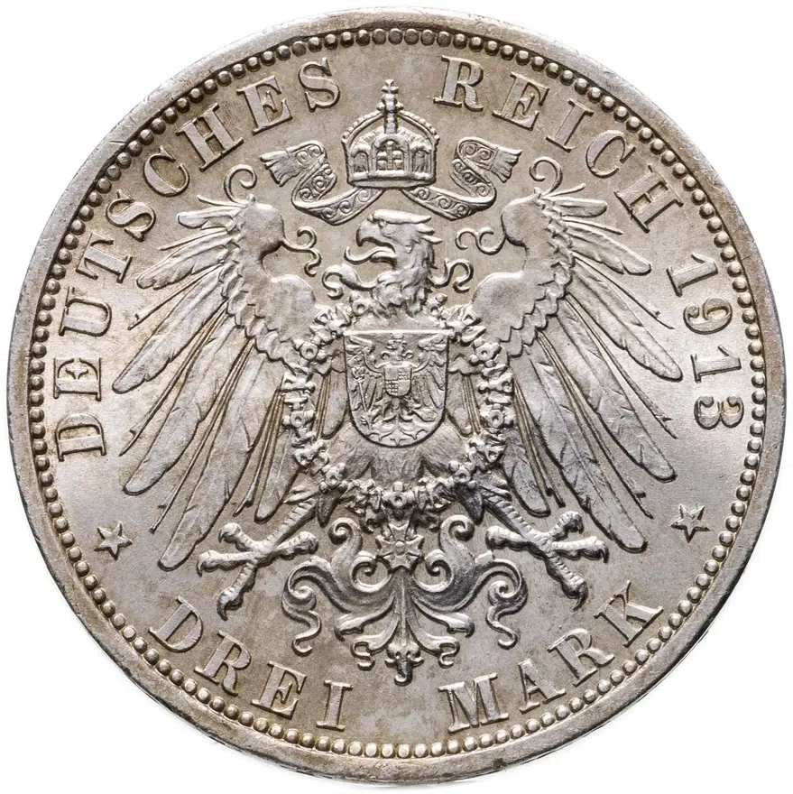 Германия (Империя) 3 марки (mark) 1913 A 25 лет правлению Вильгельма II Пруссия, реверс