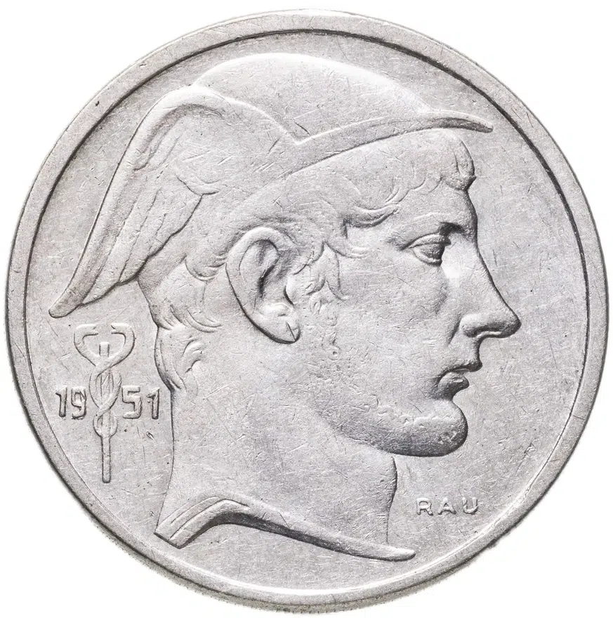 Бельгия 50 франков (francs) 1951 Надпись на французском - 'BELGIQUE', аверс