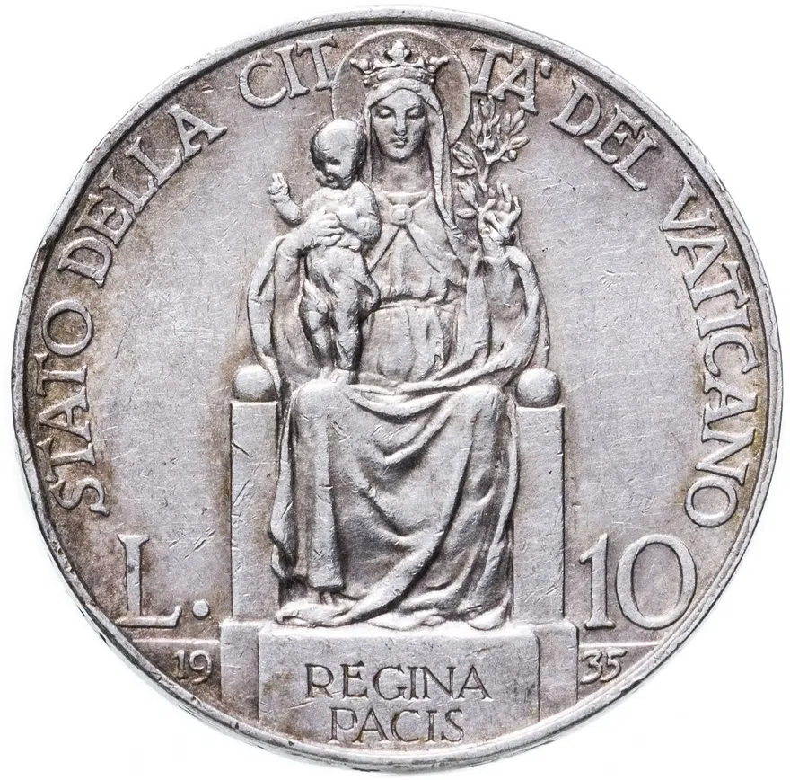 Ватикан 10 лир (lire) 1935, реверс