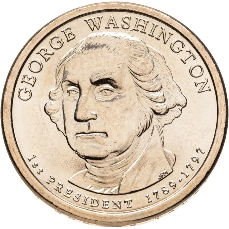 США 1 доллар (dollar) 2007 P Джордж Вашингтон (1-й президент США) знак монетного двора "P" - Филадельфия