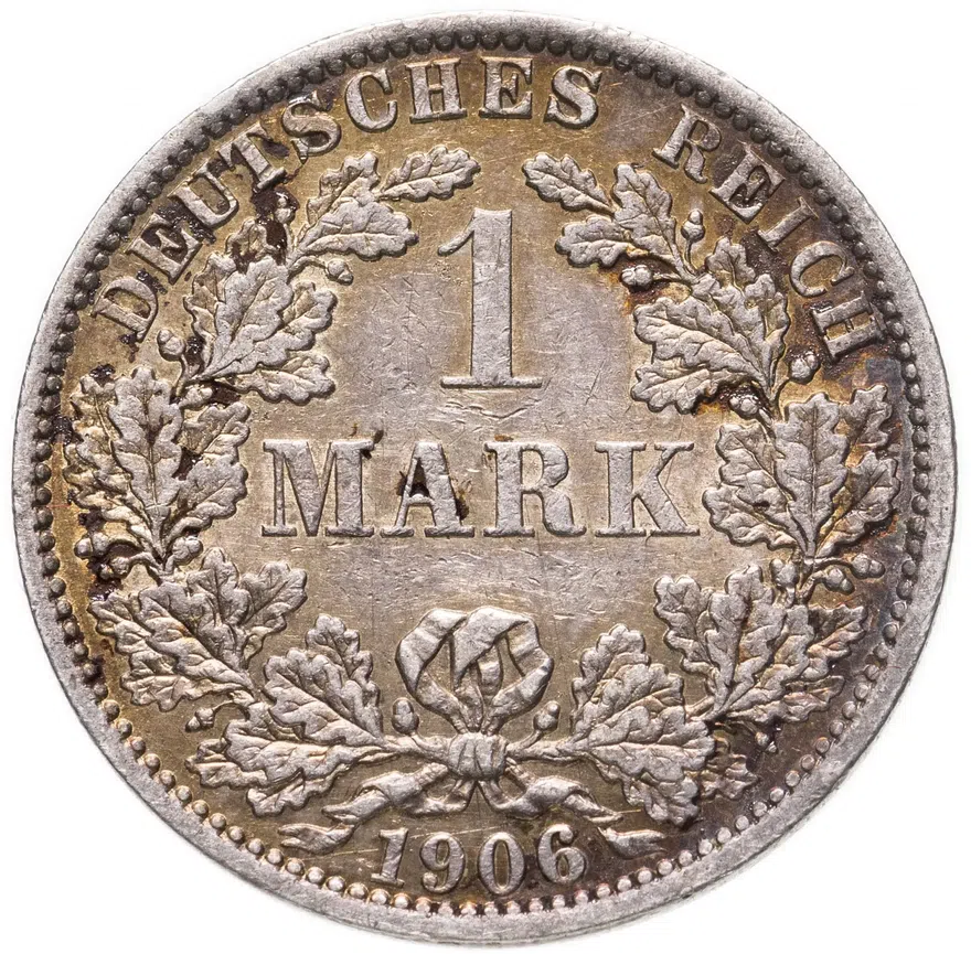 Германия 1 марка (mark) 1906 A  знак монетного двора: "A" - Берлин, аверс
