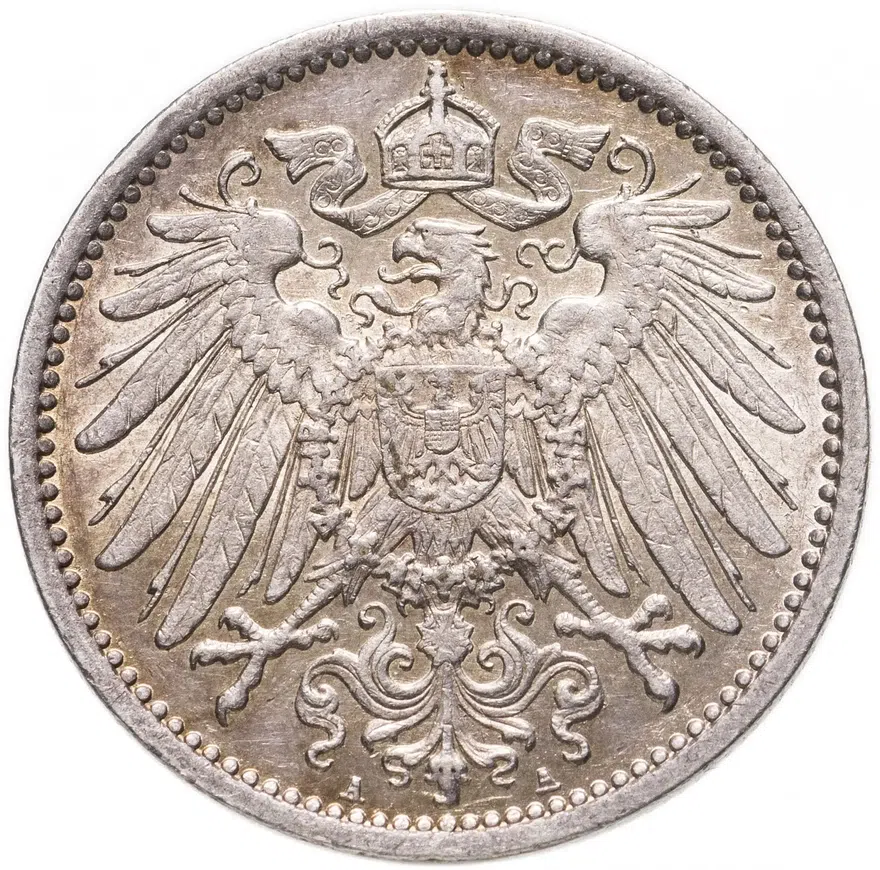 Германия 1 марка (mark) 1906 A  знак монетного двора: "A" - Берлин, реверс