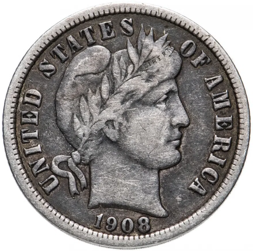 США 10 центов (дайм, one dime) 1908  Barber Dime Без отметки монетного двора