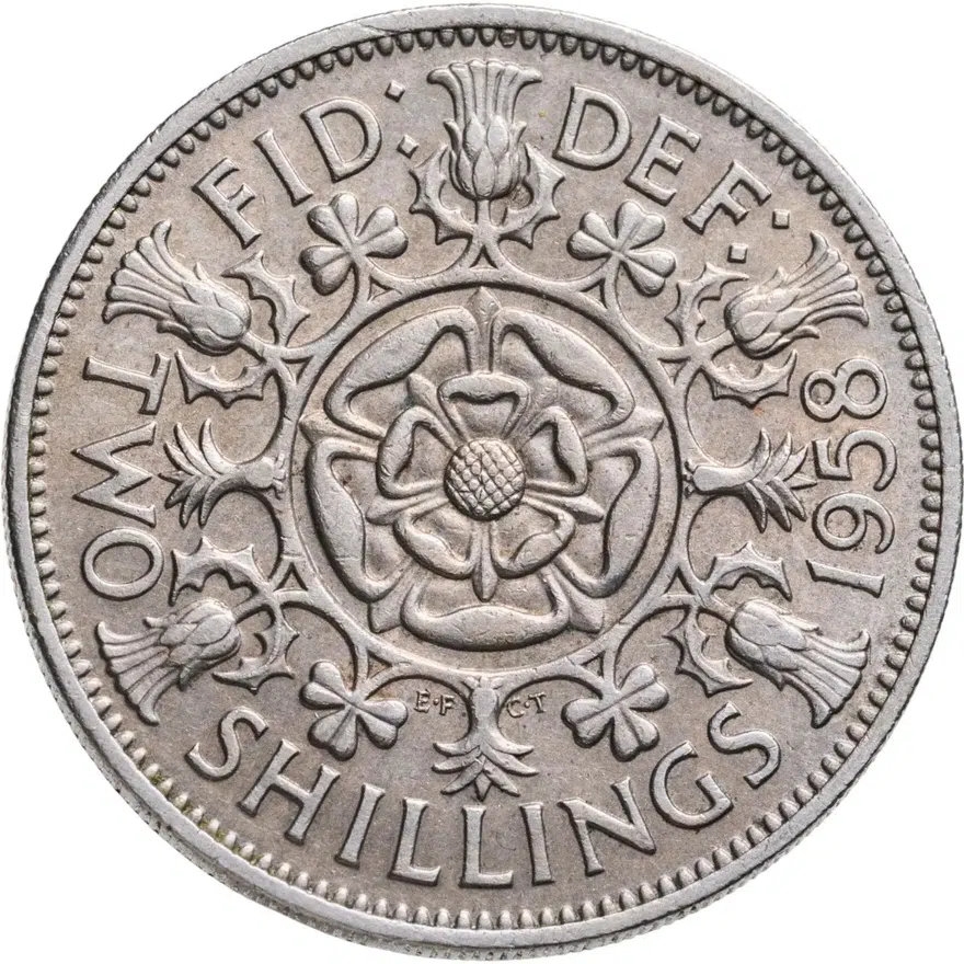 Великобритания 2 шиллинга (флорин, shillings) 1958, реверс