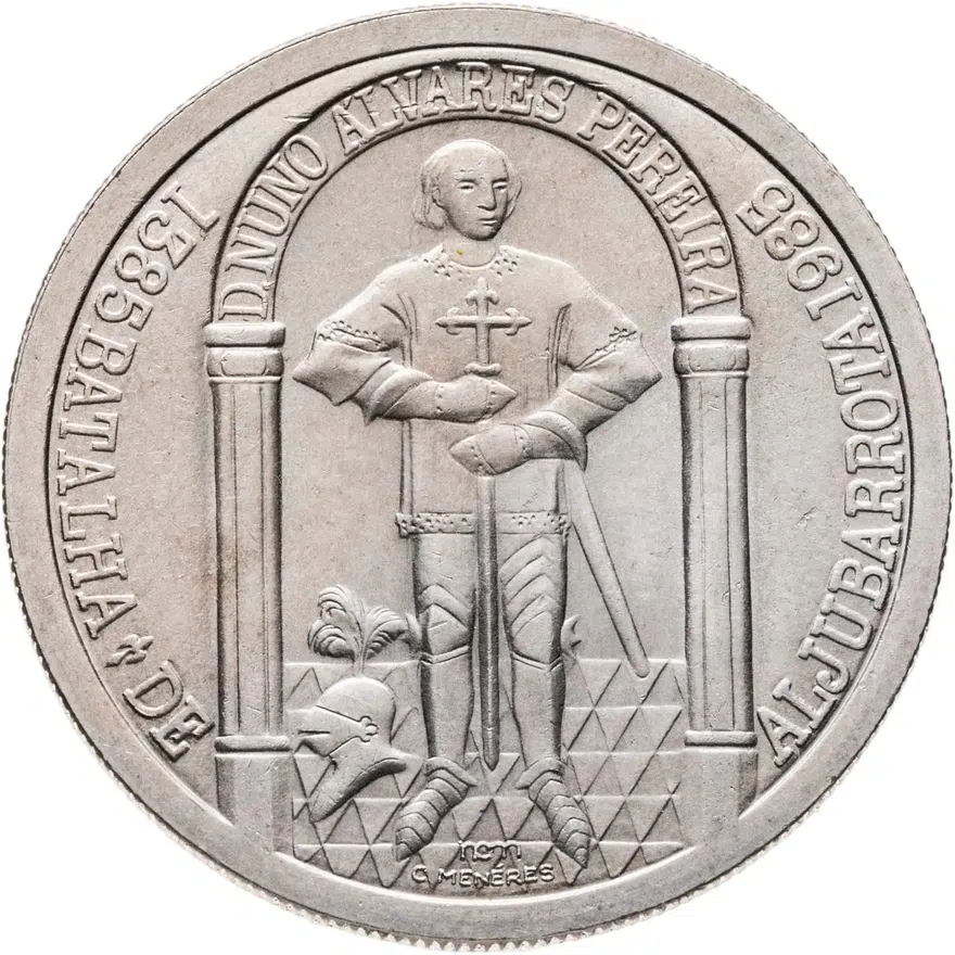 Португалия 100 эскудо (escudos) 1985  600 лет Битве при Альжубаротте