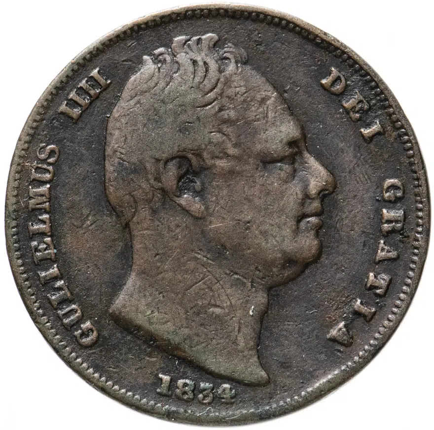 Великобритания 1 фартинг 1834, реверс