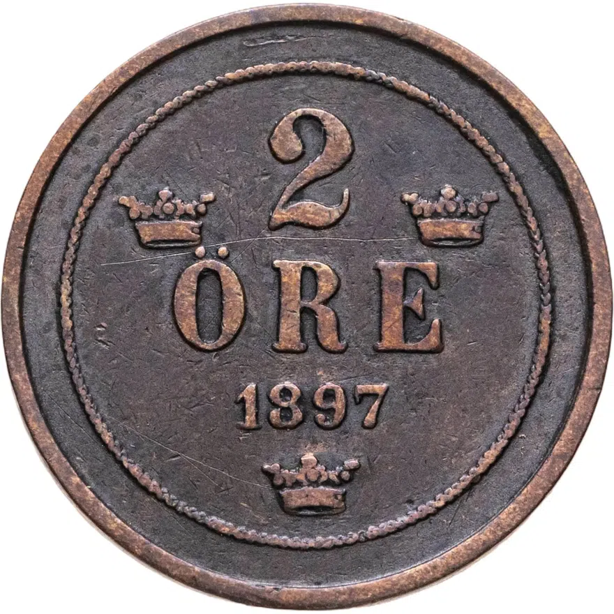 Швеция 2 эре (ore) 1897, аверс