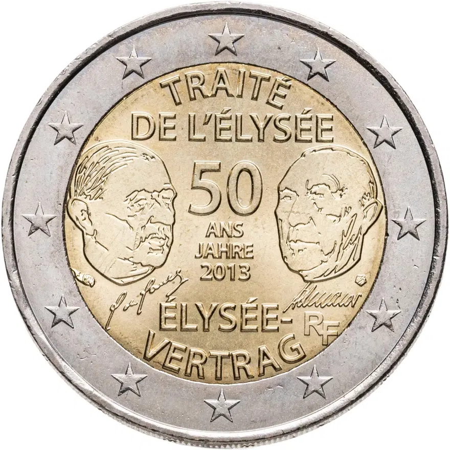 Франция 2 euro (евро) 2013 "50-летие Елисейского договора", реверс