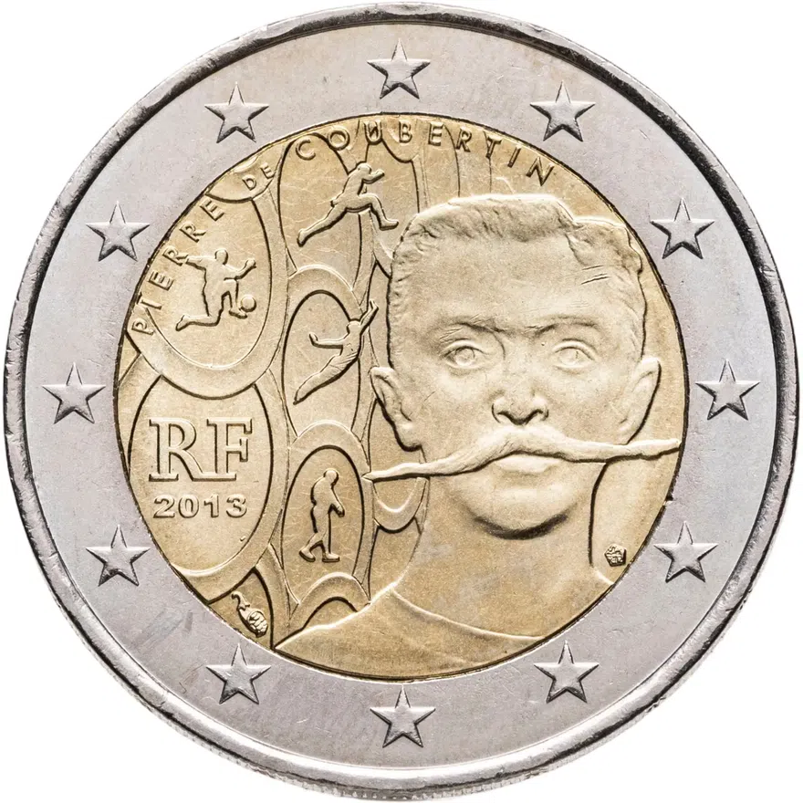 Франция 2 euro (евро) 2013 "150 лет со дня рождения Пьера де Кубертена"