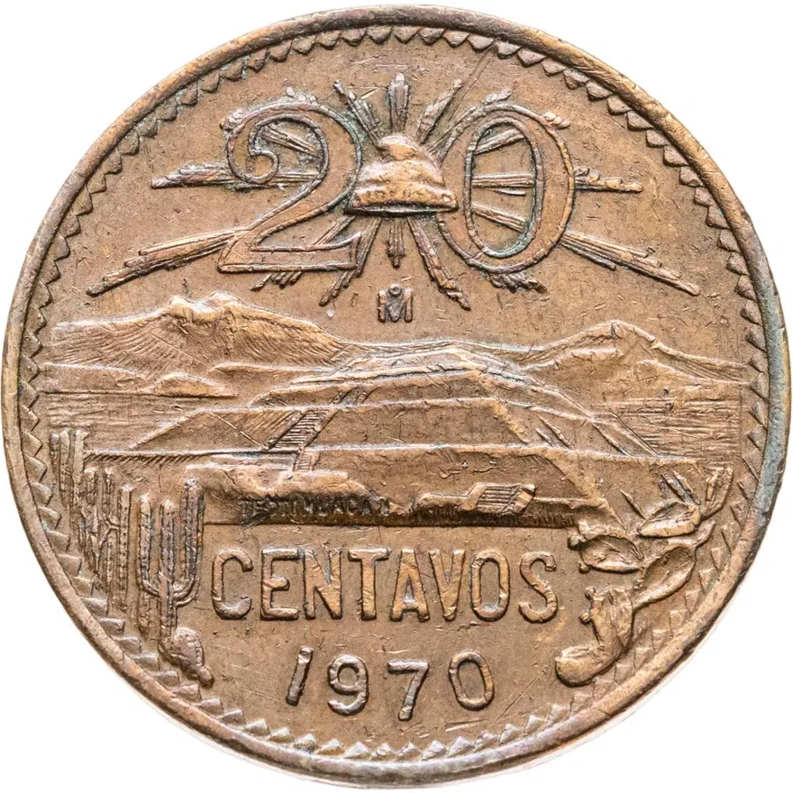 Мексика 20 сентаво (centavos) 1970, аверс