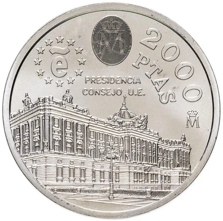 Испания 2000 песет (pesetas) 1995  Председательство Испании в Европейском Союзе
