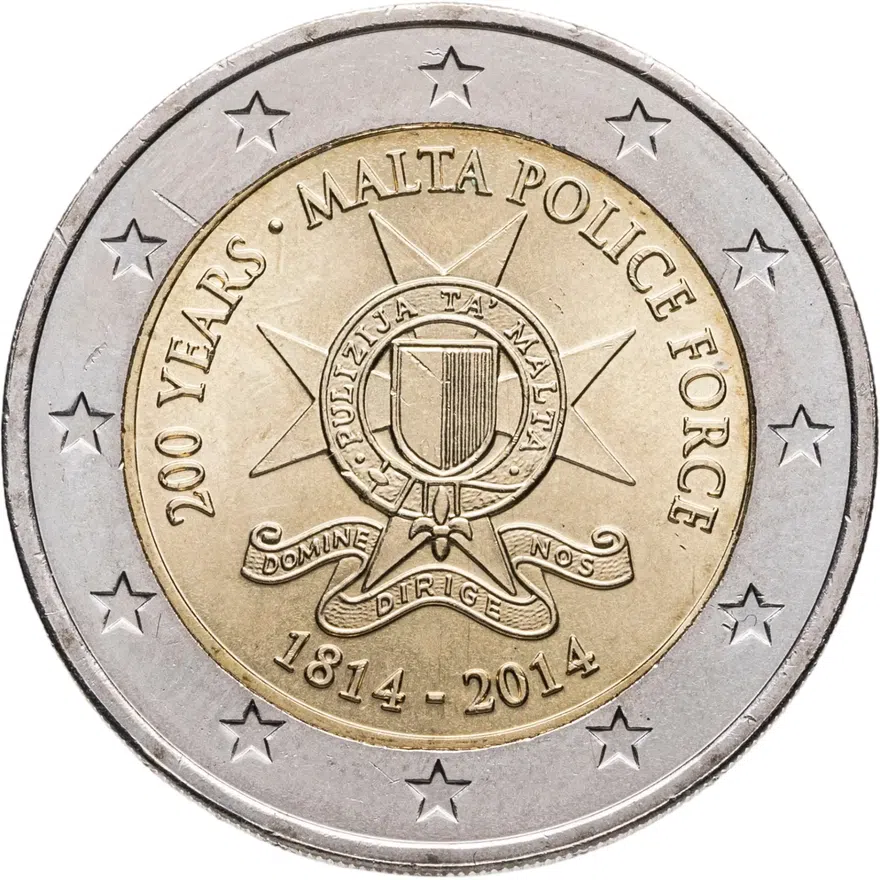 Мальта 2 евро (euro) 2014 200 лет полиции Мальты, реверс