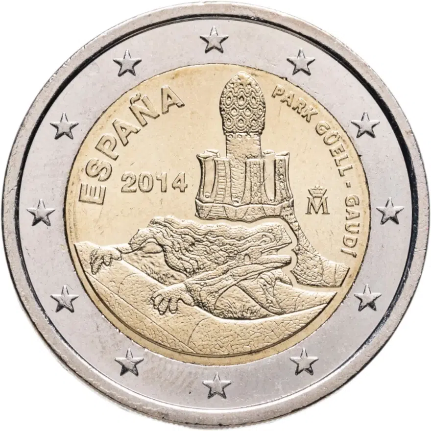 Испания 2 евро (euro) 2014 Работы Антонио Гауди в г.Барселоне