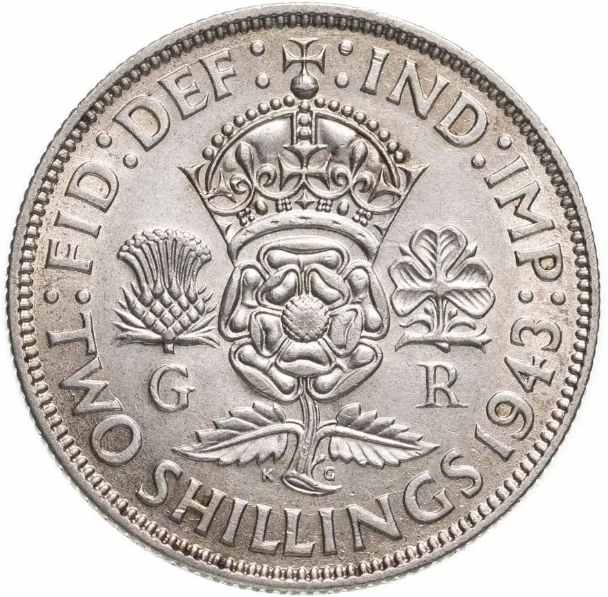Великобритания 2 шиллинга (флорин, shillings) 1943, реверс
