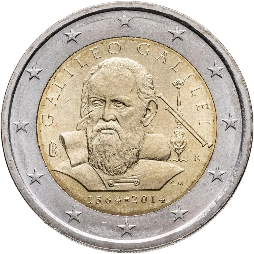 Италия  2 евро (euro) 2014 "450 лет со дня рождения Галилео Галилея"