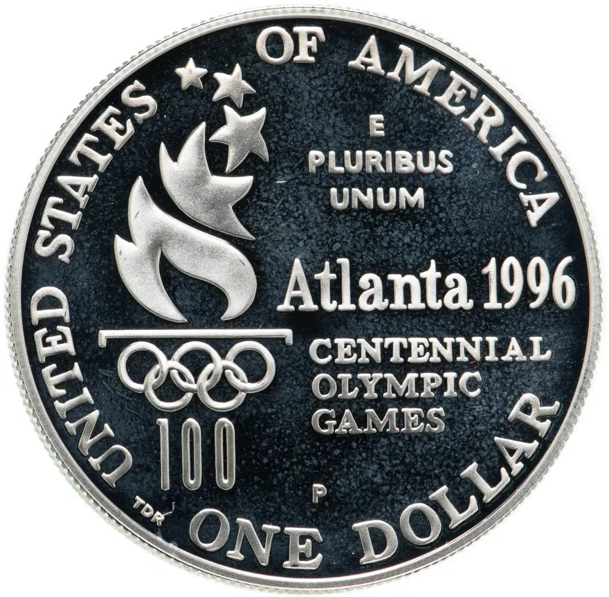 США 1 доллар (dollar) 1996 P "XXVI летние Олимпийские Игры, Атланта 1996 - Академическая гребля", реверс