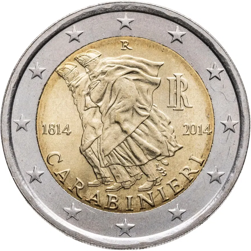 Италия 2 евро (euro) 2014 200 лет итальянским карабинерам