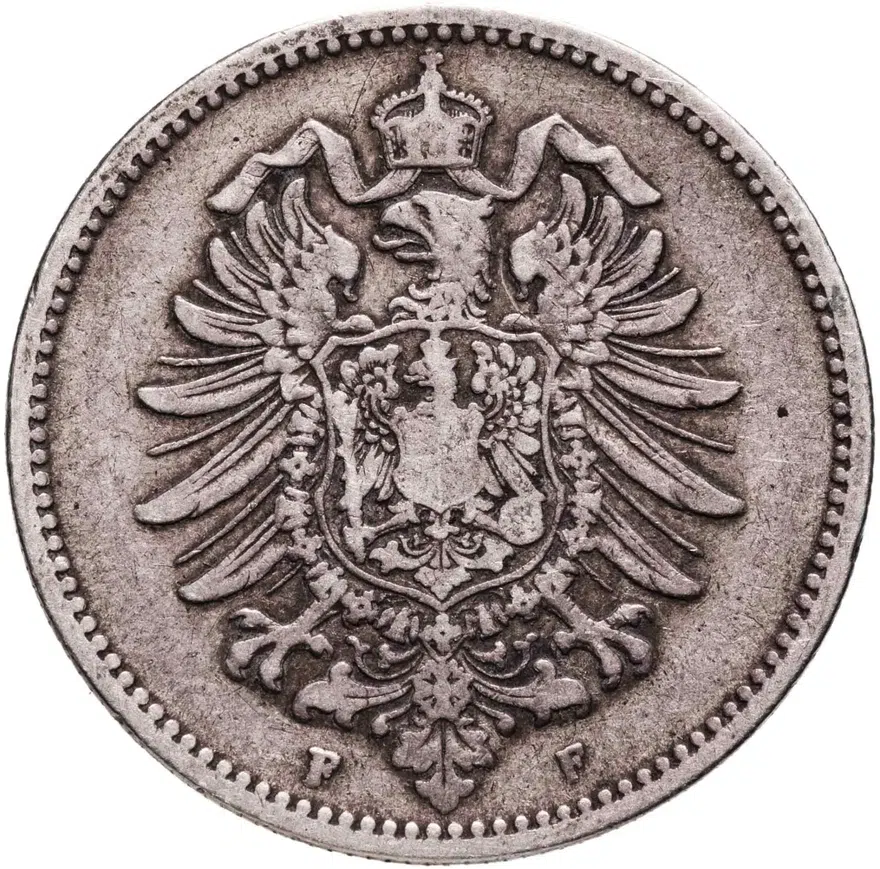 Германия 1 марка (mark) 1886 F  знак монетного двора: "F" - Штутгарт, реверс