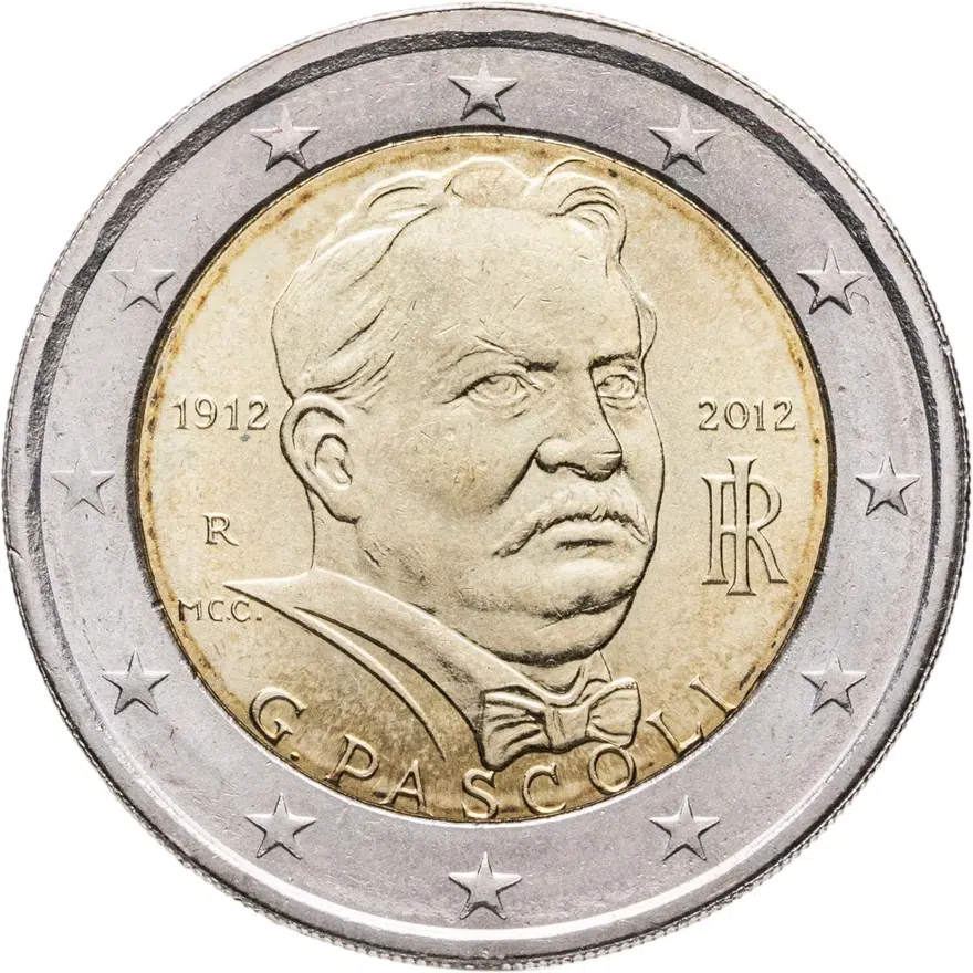 Италия 2 евро 2012 100 лет со дня смерти Джованни Пасколи