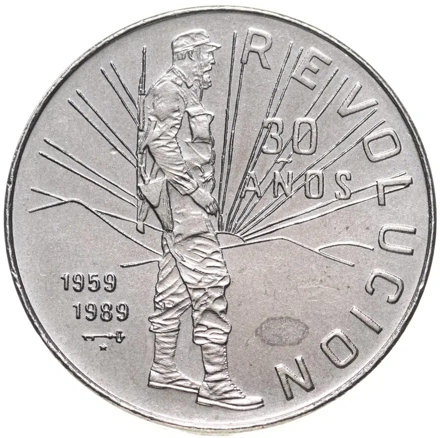 Куба 1 песо (peso) 1989 30 лет Революции - Фидель Кастро с ружьём, аверс