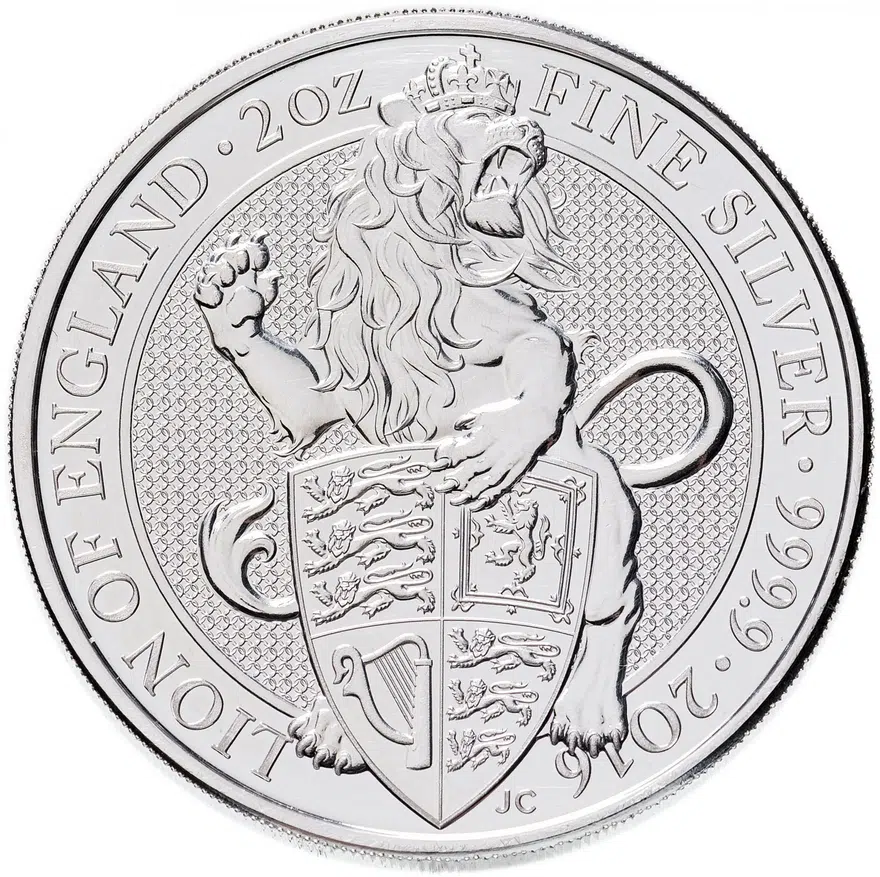 Великобритания 5 фунтов (pounds) 2016 "Звери королевы - Лев Англии", аверс