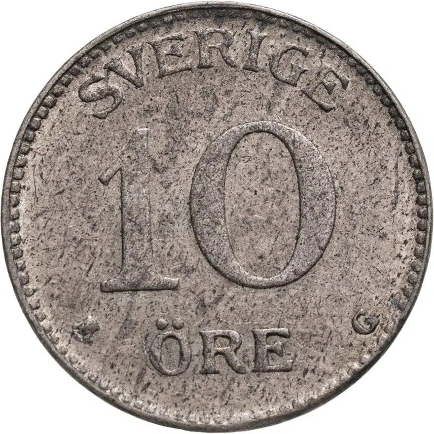 Швеция 10 эре (ore) 1937, реверс