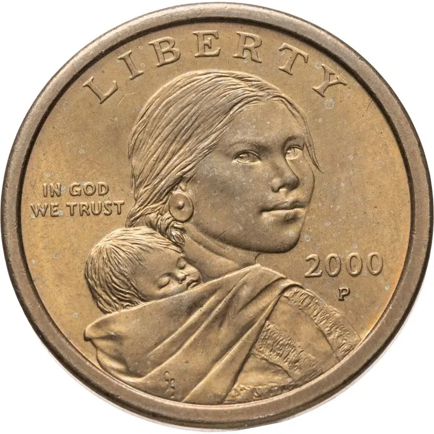 США 1 доллар (dollar) 2000 P Sacagawea dollar (Сакагавея доллар - парящий орёл) знак монетного двора "P" - Филадельфия