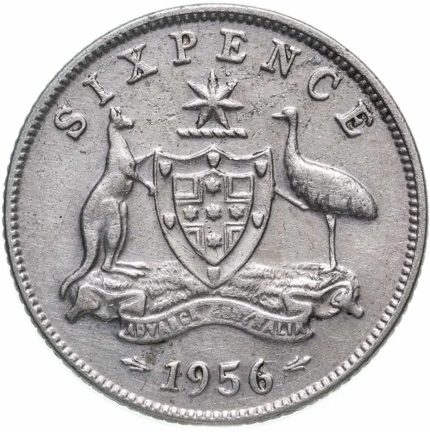 Австралия 6 пенсов (pence) 1956, аверс