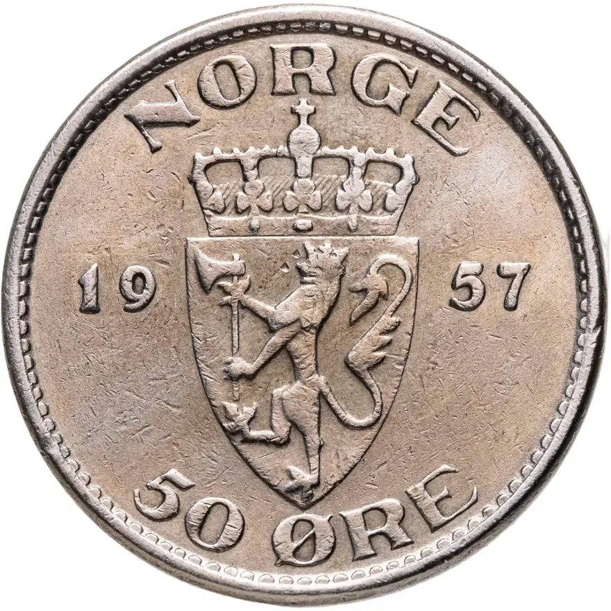 Норвегия 50 эре (ore) 1957, реверс