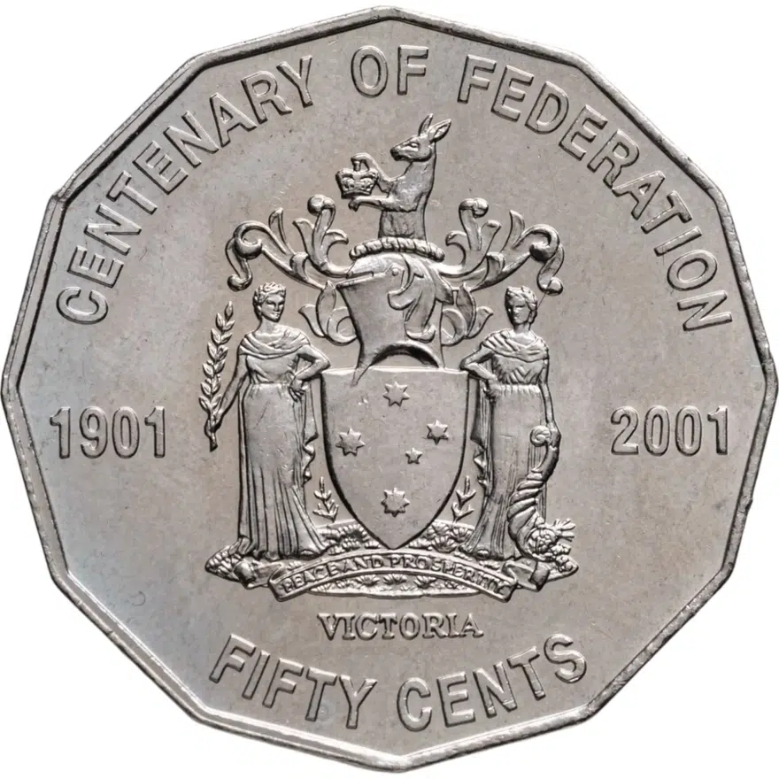 Австралия 50 центов (cents) 2001  Столетие Федерации - Виктория, аверс