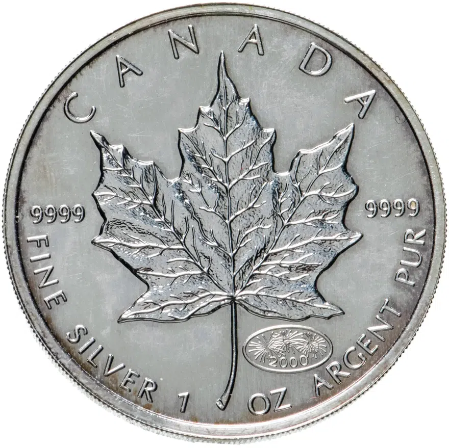 Канада 5 долларов (dollars) 2000  Canadian Silver Maple Leaf (кленовый лист) - Millennium (тысячелетие) серебро