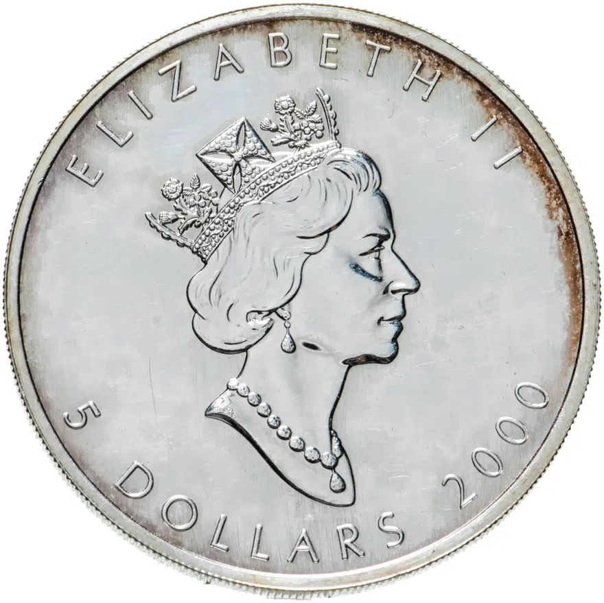 Канада 5 долларов (dollars) 2000  Canadian Silver Maple Leaf (кленовый лист) - Millennium (тысячелетие) серебро, реверс