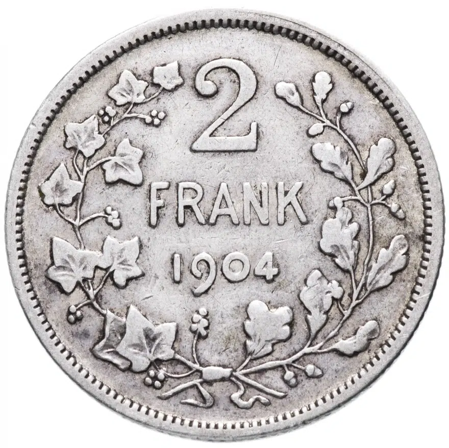 Бельгия 2 франка (francs) 1904   Надпись на голландском - 'DER BELGEN'