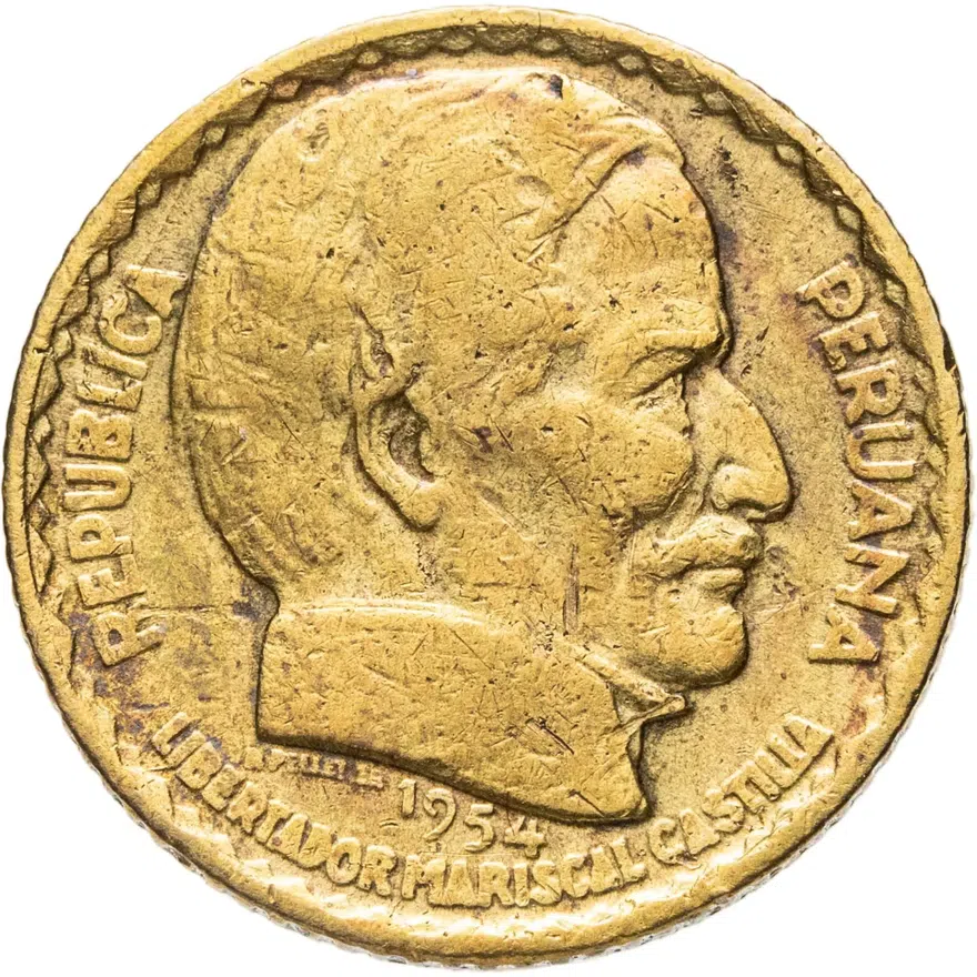 Перу 5 сентаво (centavos) 1954  100 лет Либеральной революции, Рамон Кастилья
