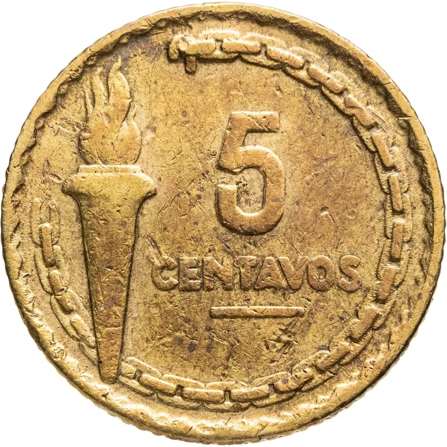 Перу 5 сентаво (centavos) 1954  100 лет Либеральной революции, Рамон Кастилья, реверс