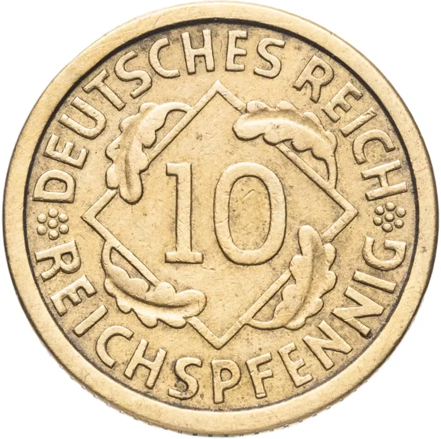 Германия 10 рейхспфеннигов (reichspfennig) 1925 A  знак монетного двора "A" — Берлин