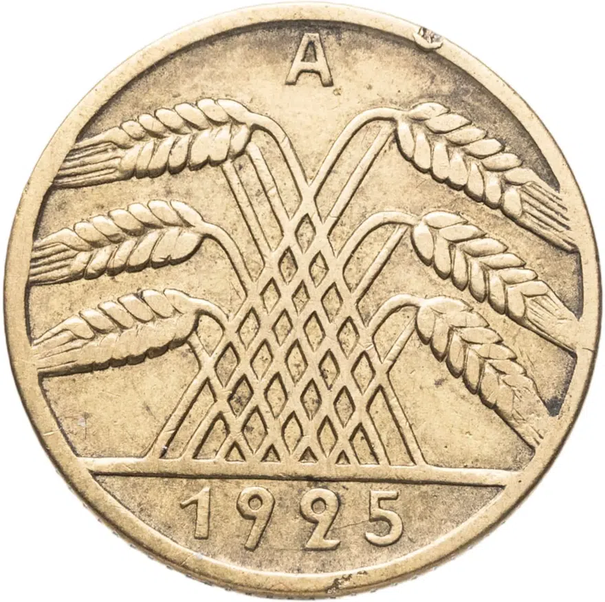Германия 10 рейхспфеннигов (reichspfennig) 1925 A  знак монетного двора "A" — Берлин, реверс