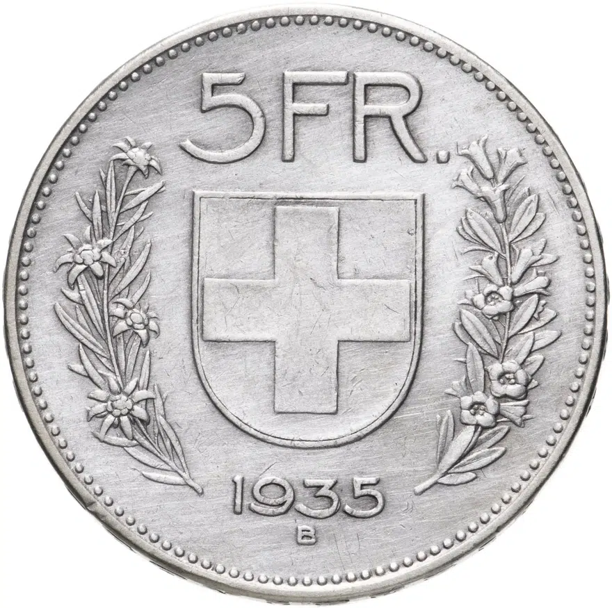 Швейцария 5 франков (francs) 1935