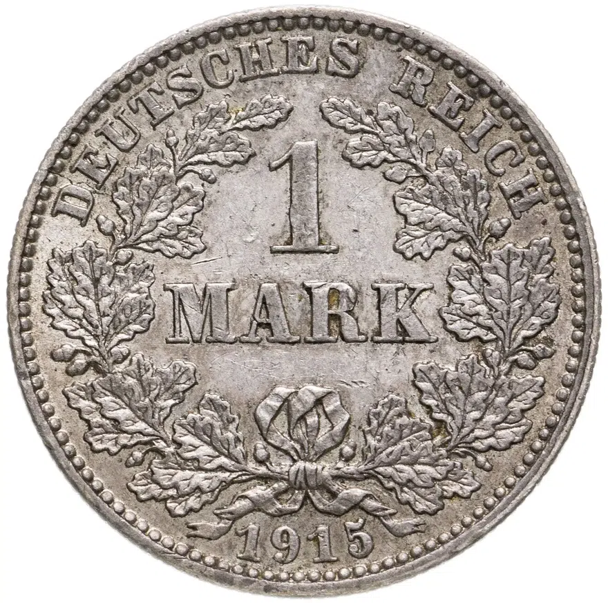 Германия 1 марка (mark) 1915 J  знак монетного двора: "J" - Гамбург, аверс