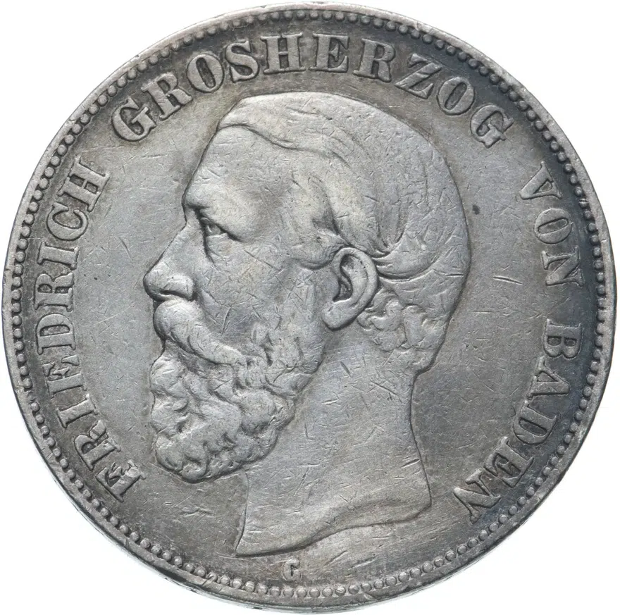 Германия (Империя) 5 марок (mark) 1876   Надпись "BΛDEN"