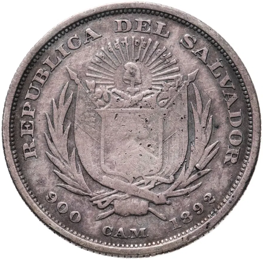Сальвадор 50 сентаво (centavos) 1892  Лицо на реверсе, реверс